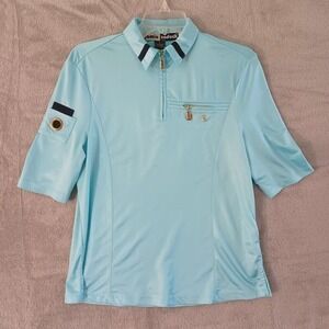 Jamie Sadock Top Sm Golf Polo Tennis Activewear Athleisure Satin Jersey Aqua